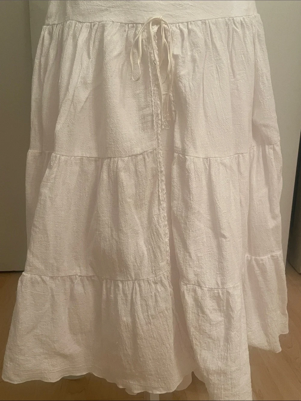 White Tiered Midi Skirt with Drawstring Waist